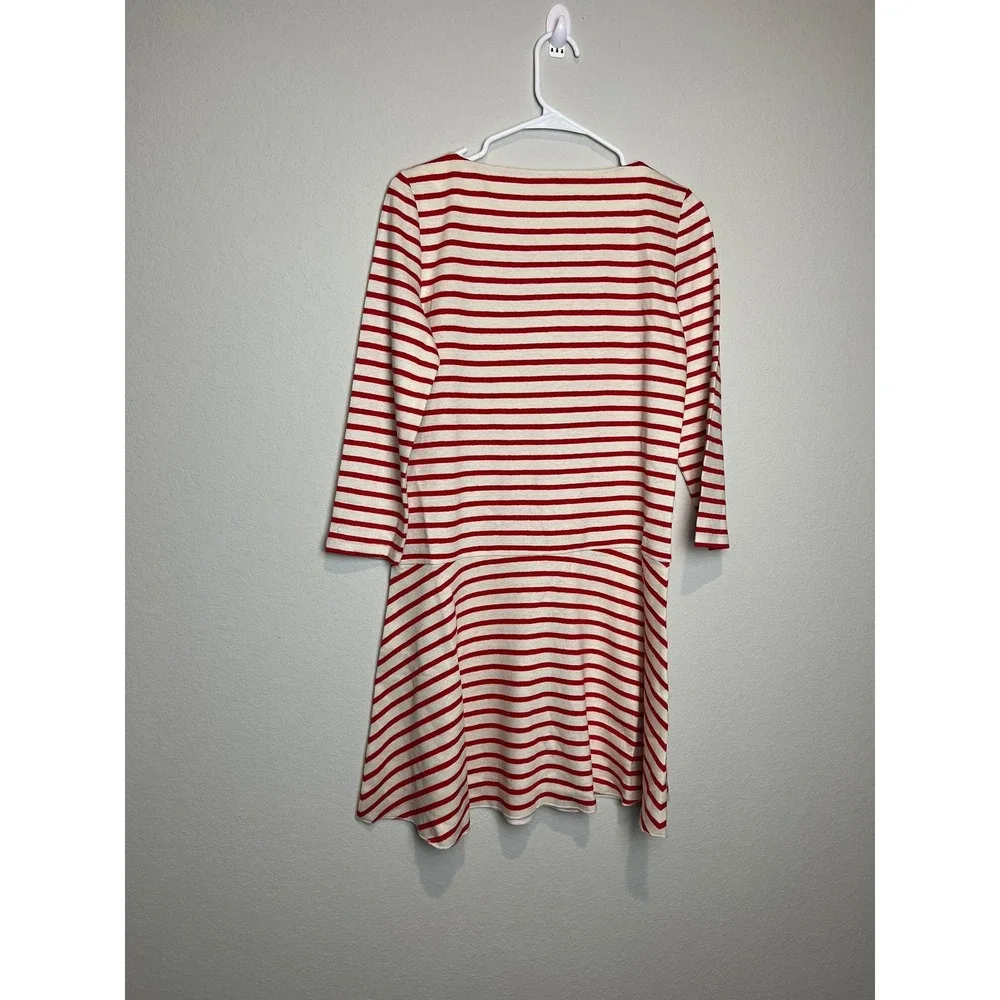Tory Burch Dress Womens XS Red Striped Linen Boat Neck 3/4 Sleeve Fit & Flare